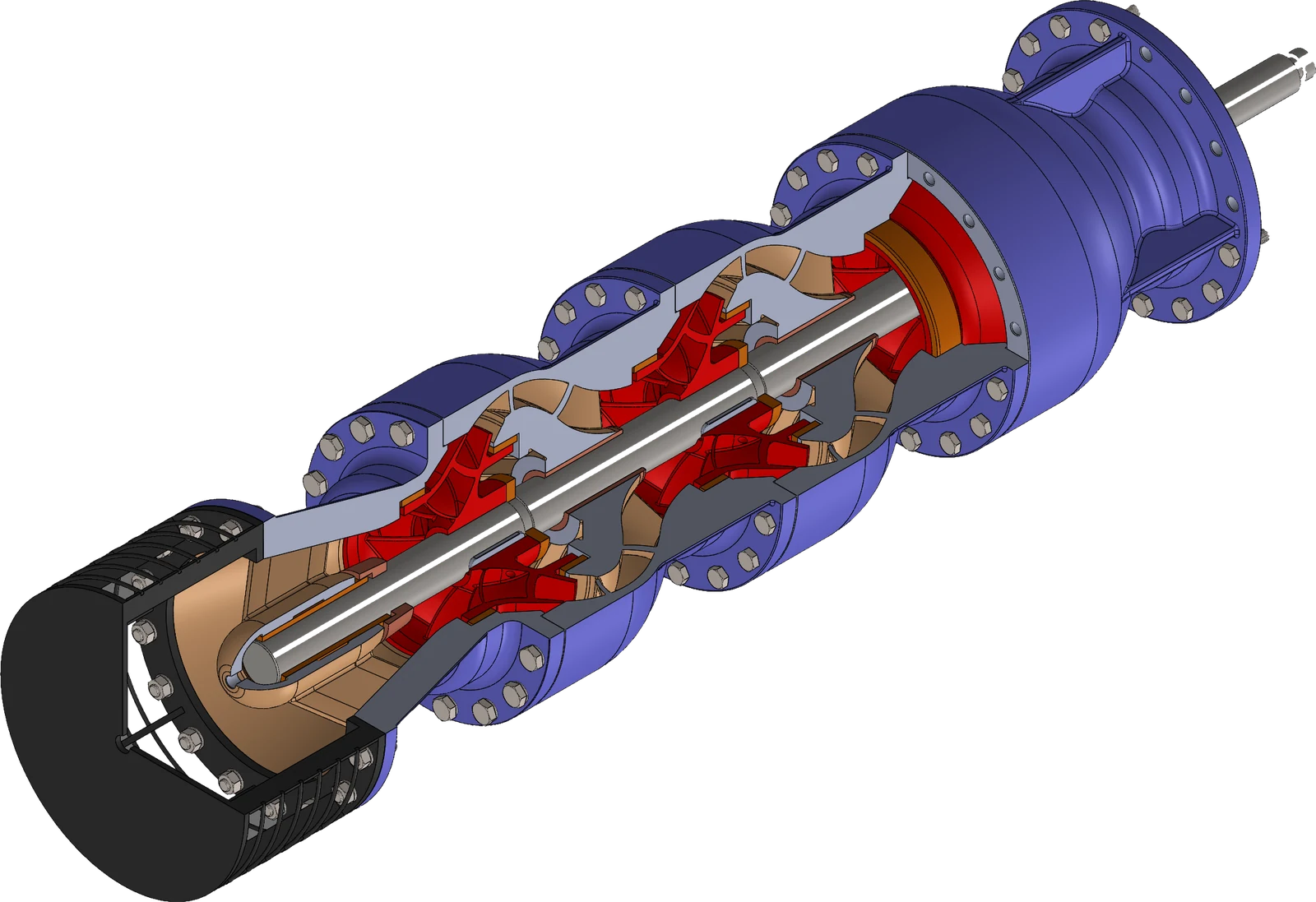 SC-VST20B türbin pompası 3D CAD montaj modeli, izometrik kesit görünüş