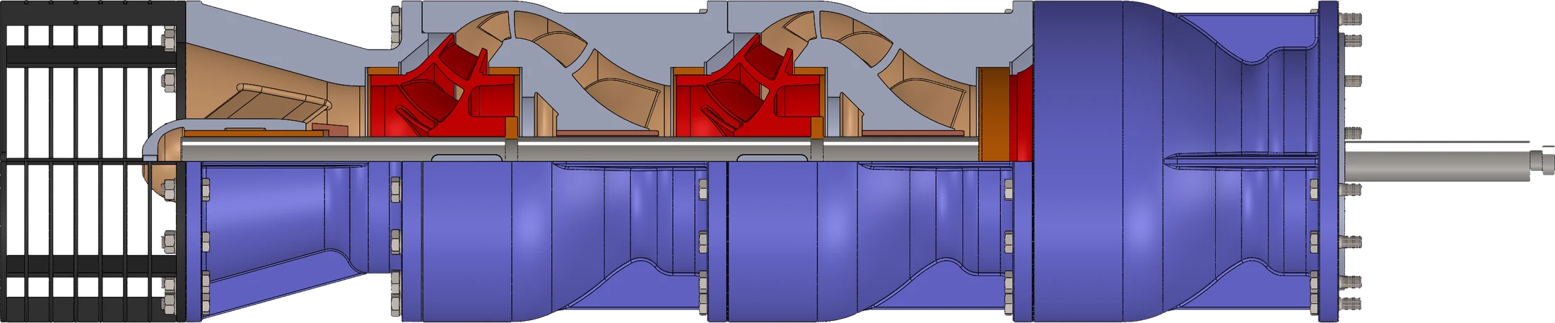SC-VST20B türbin pompası 3D CAD montaj modeli, yarım kesit görünüş